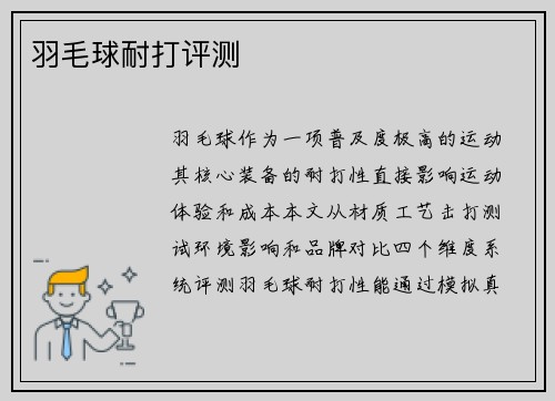 羽毛球耐打评测