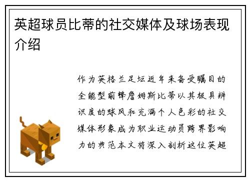 英超球员比蒂的社交媒体及球场表现介绍